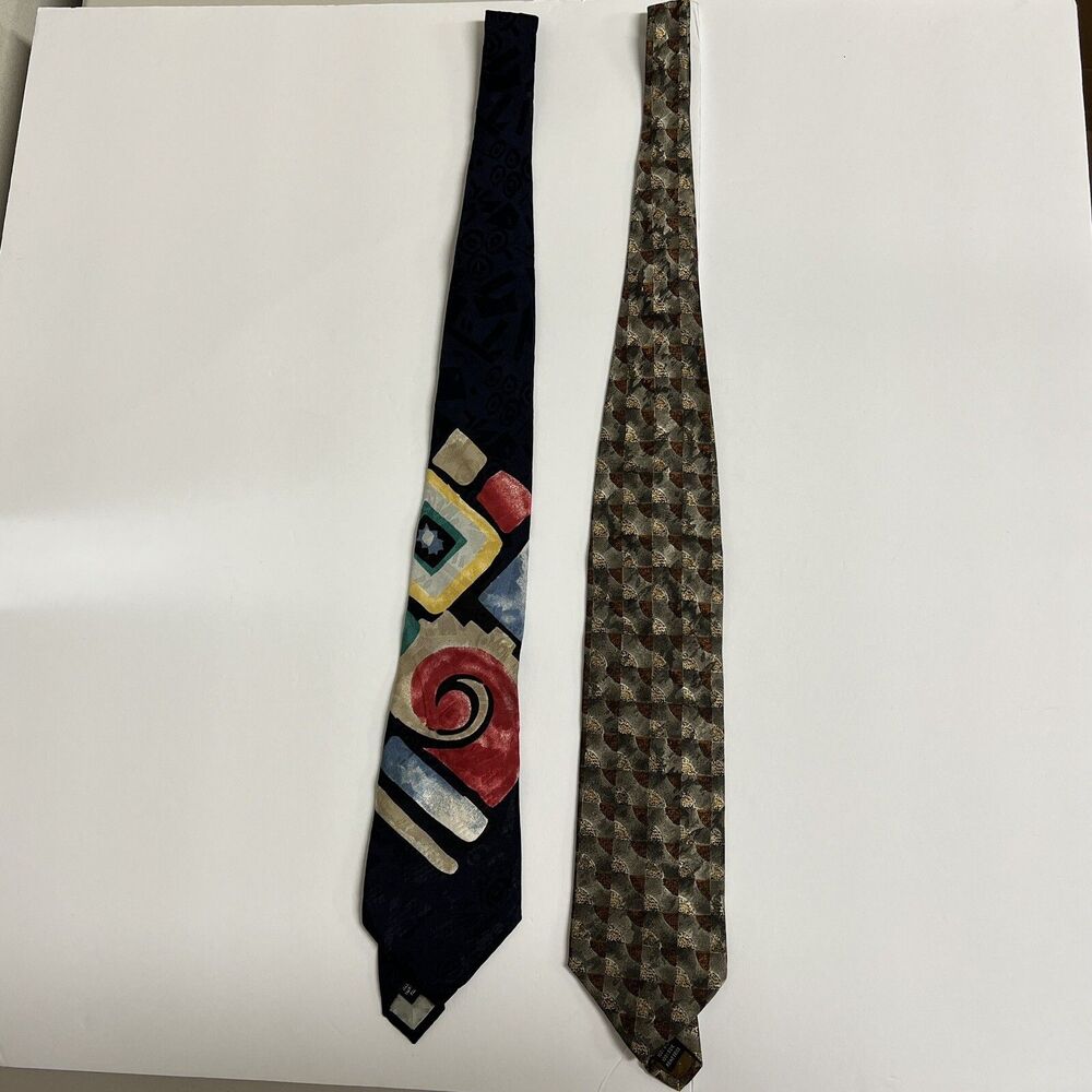Lot of 2 Vintage 100% Silk Ties Louis Roth Italy & Albert Nipon USA Geometric